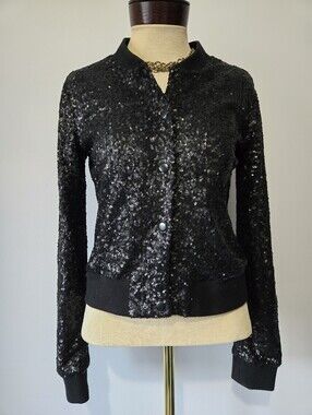 Bailey/44 Black Sequin Bomber Jacket - Size XS